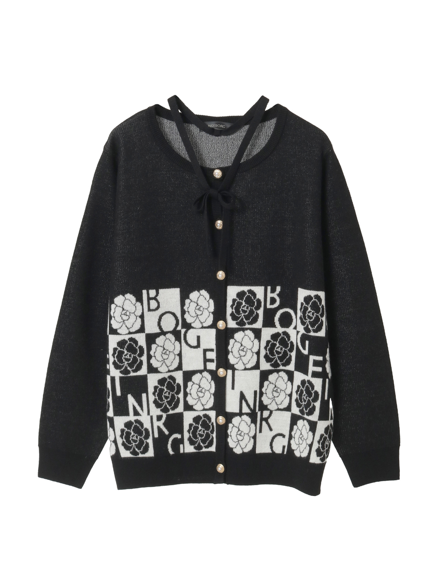 カメリアブロックチェックカーディガン 詳細画像 クロ 1