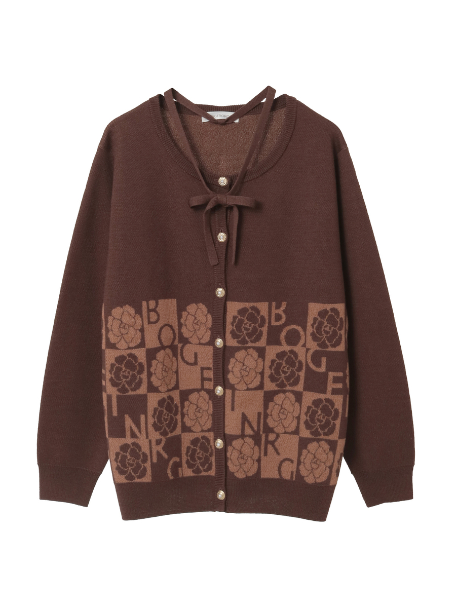 カメリアブロックチェックカーディガン 詳細画像 ブラウン 1