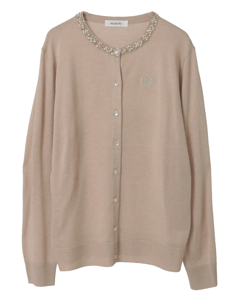 カメリアリボン刺繍入りニットカーディガン 詳細画像 シロ 1