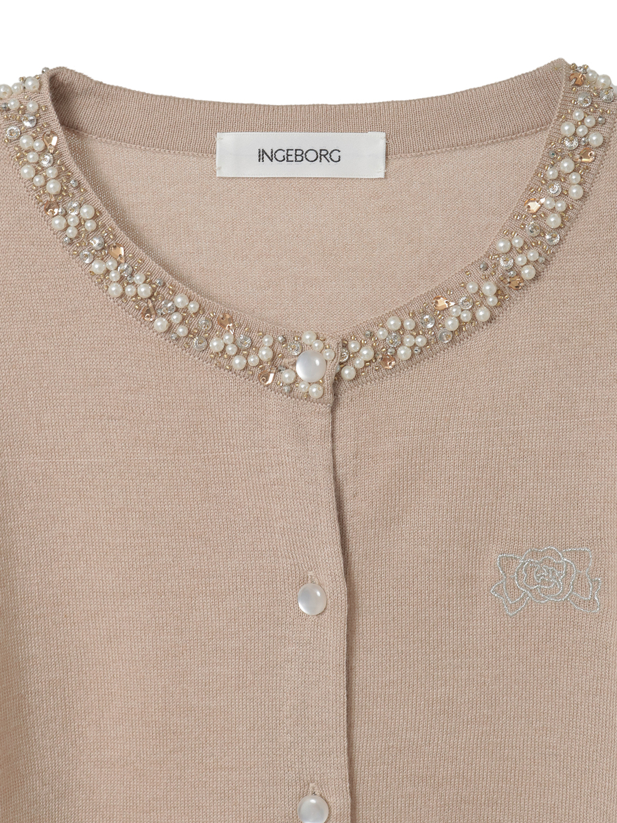 カメリアリボン刺繍入りニットカーディガン 詳細画像 シロ 3