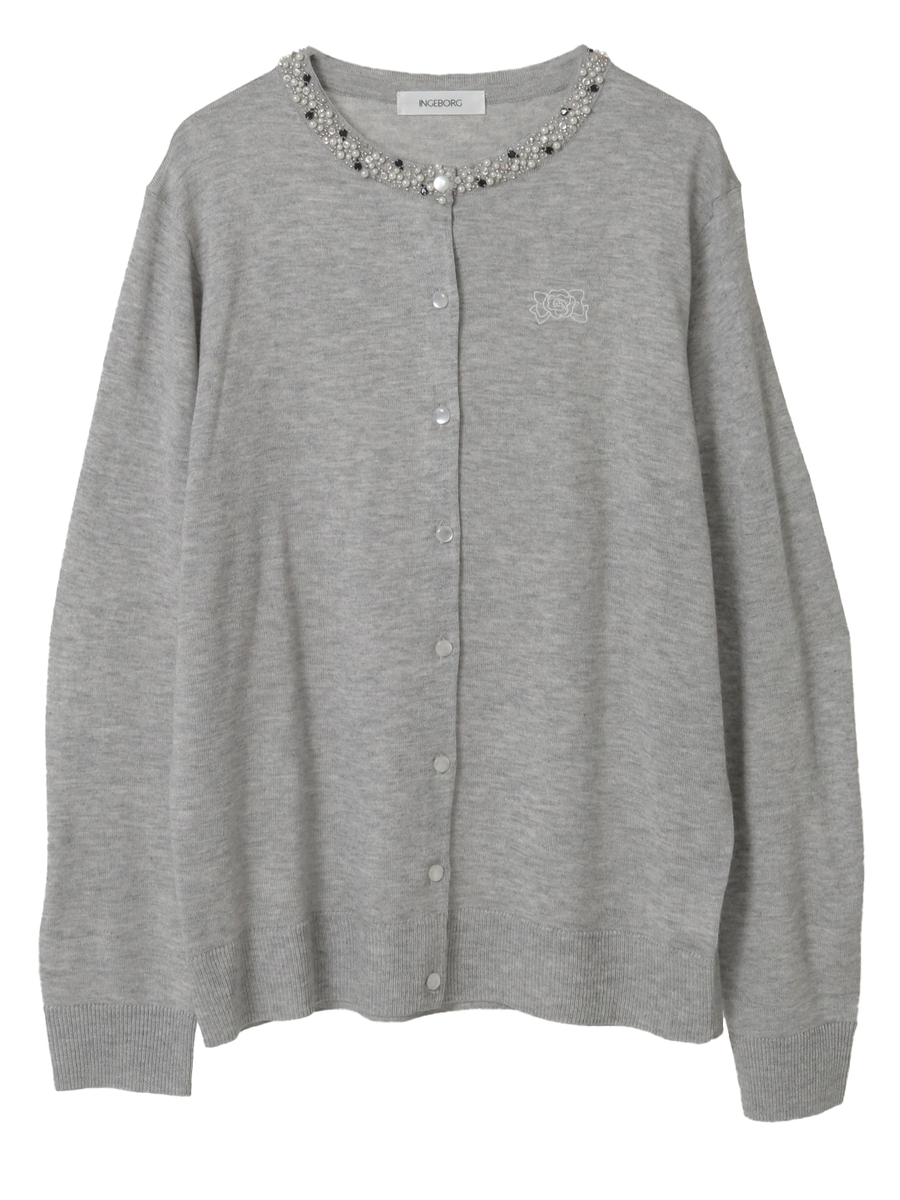 カメリアリボン刺繍入りニットカーディガン 詳細画像 グレー 1