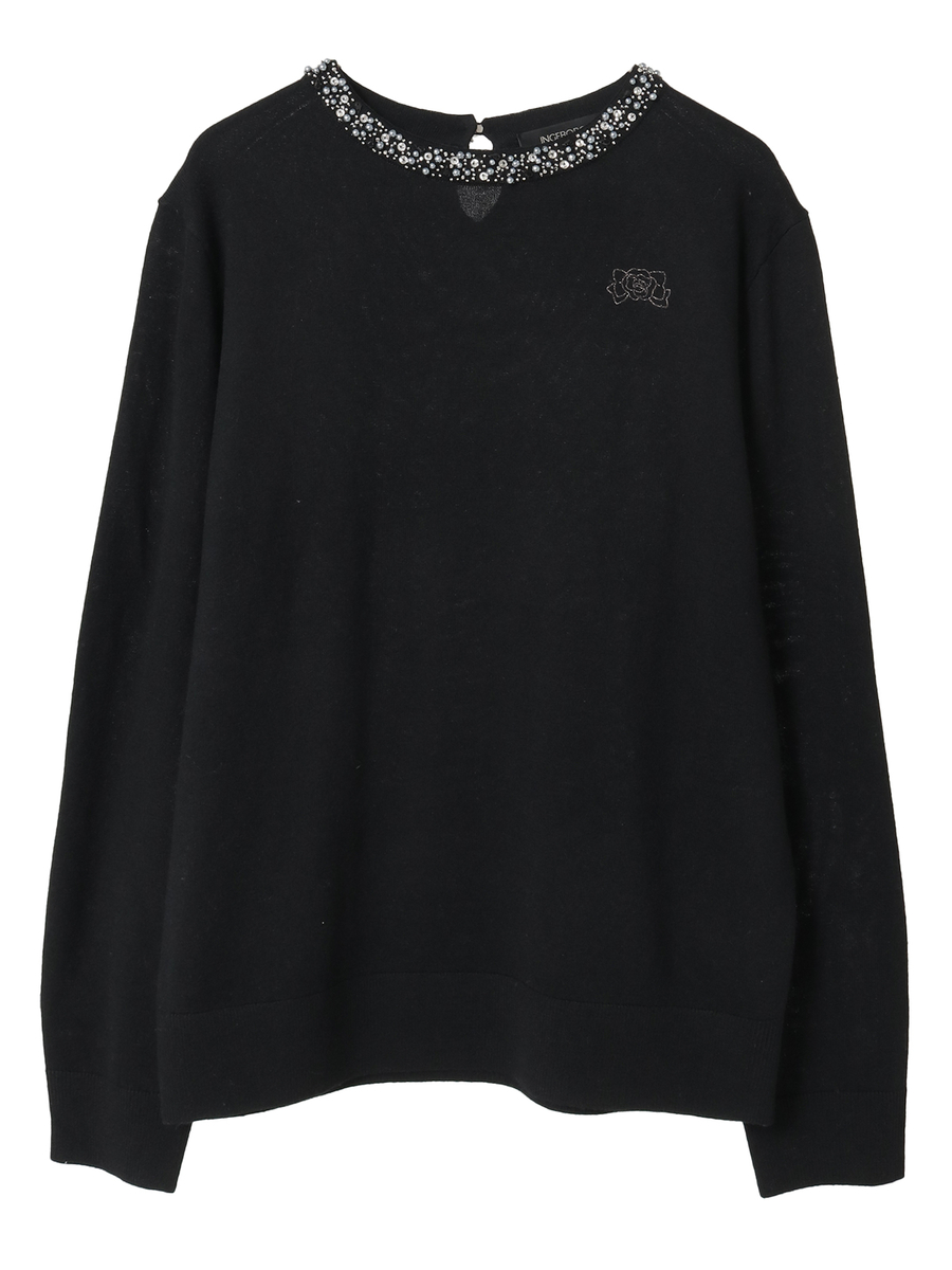 カメリアリボン刺繍入りニットセーター 詳細画像 クロ 1