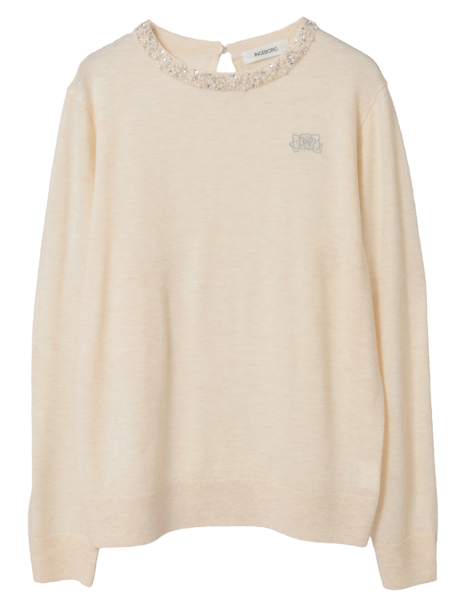 カメリアリボン刺繍入りニットセーター 詳細画像 シロ 1