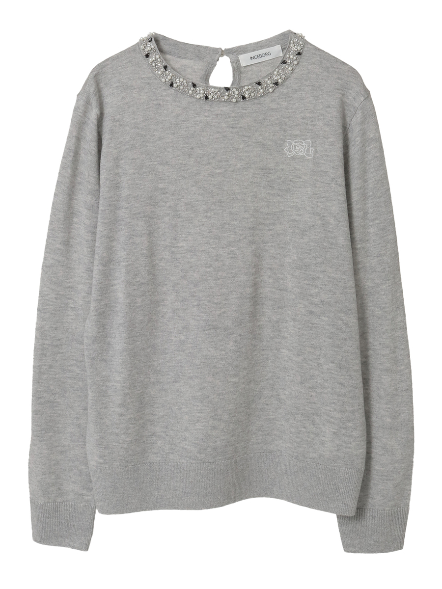 カメリアリボン刺繍入りニットセーター 詳細画像 グレー 1