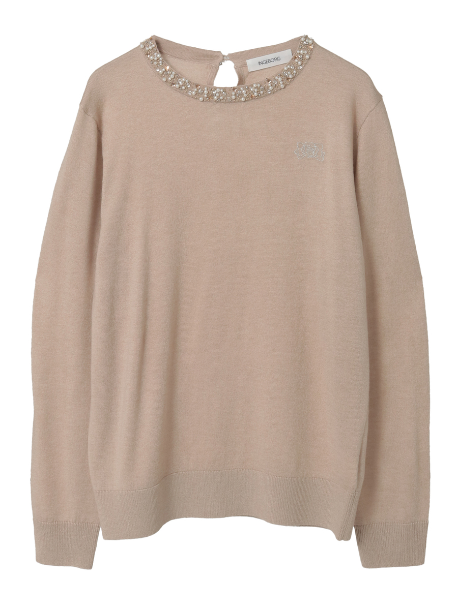 カメリアリボン刺繍入りニットセーター 詳細画像 ベージュ 1