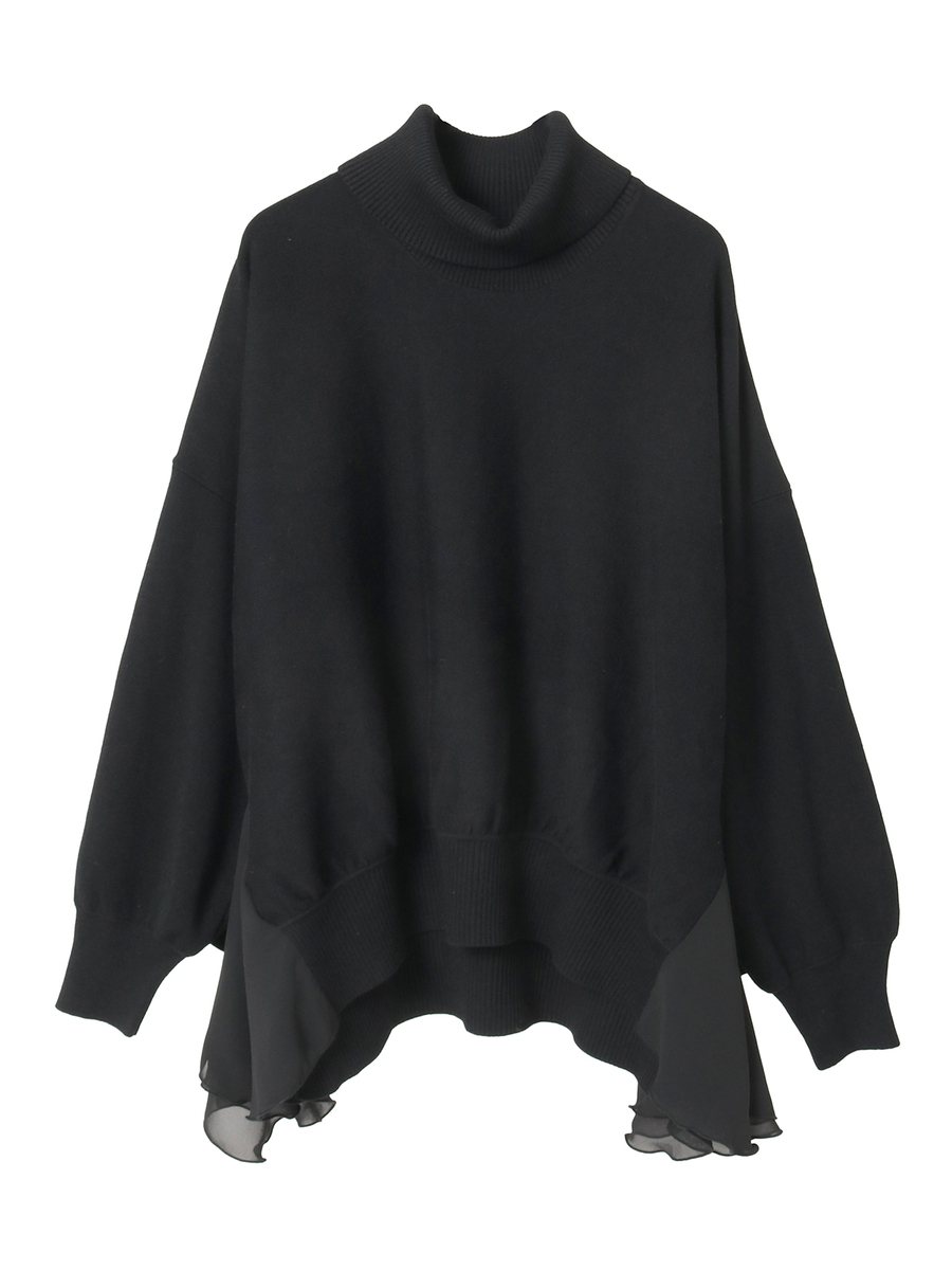 シフォン使いタートルネックセーター 詳細画像 クロ 1