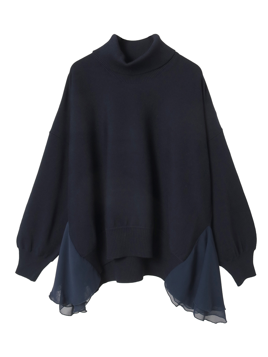 シフォン使いタートルネックセーター 詳細画像 ネイビー 1