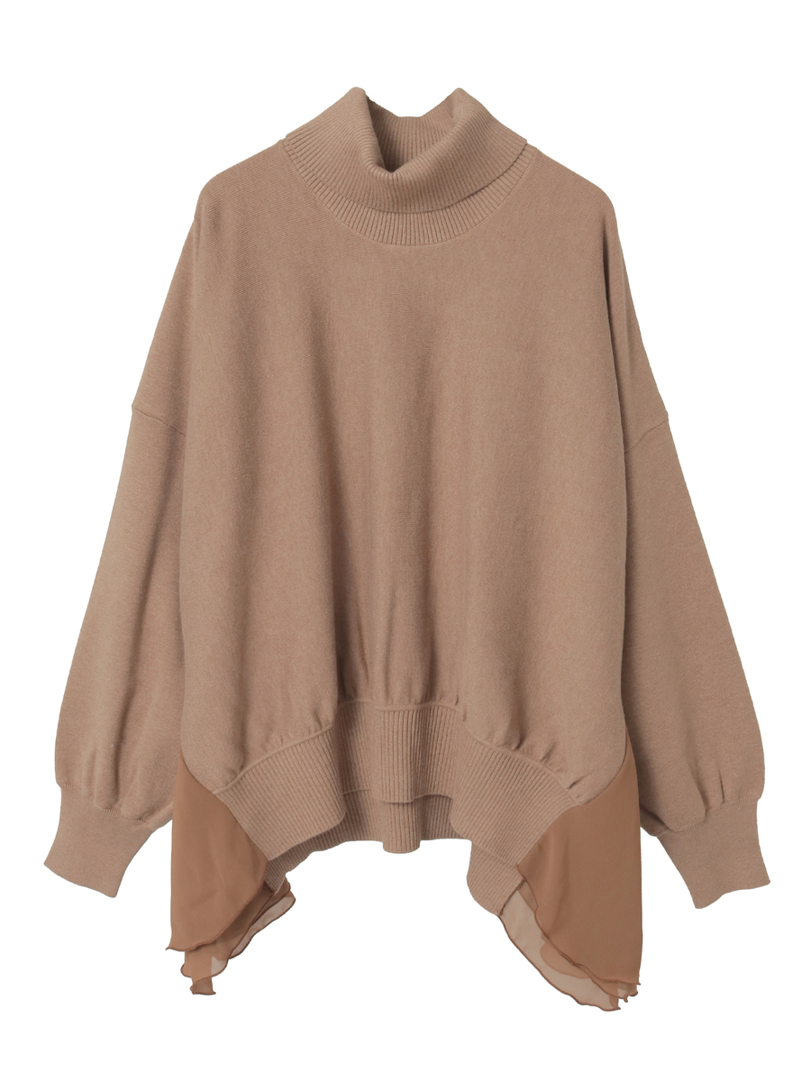 シフォン使いタートルネックセーター 詳細画像 ベージュ 1