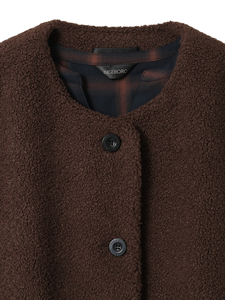 【HAPPY ITEM】ボアベスト&times;コットンチェックワンピース 詳細画像 クロ 3