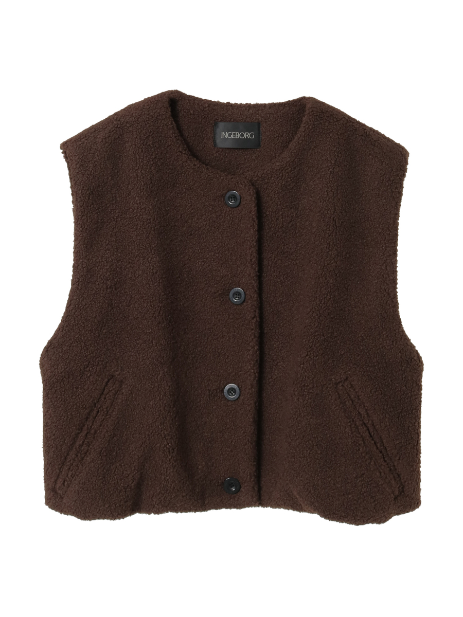 【HAPPY ITEM】ボアベスト&times;コットンチェックワンピース 詳細画像 クロ 9