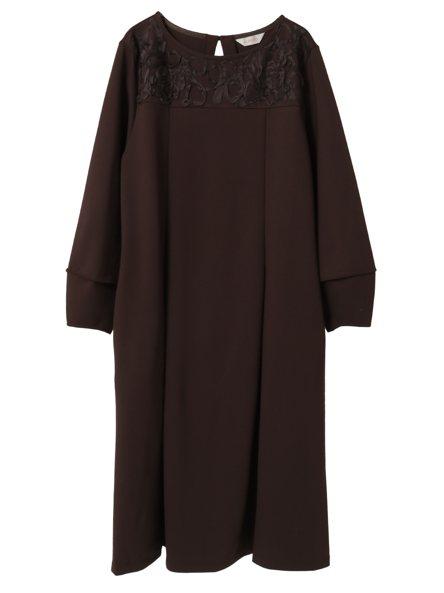 リボン刺繍カットソーワンピース 詳細画像 ブラウン 1