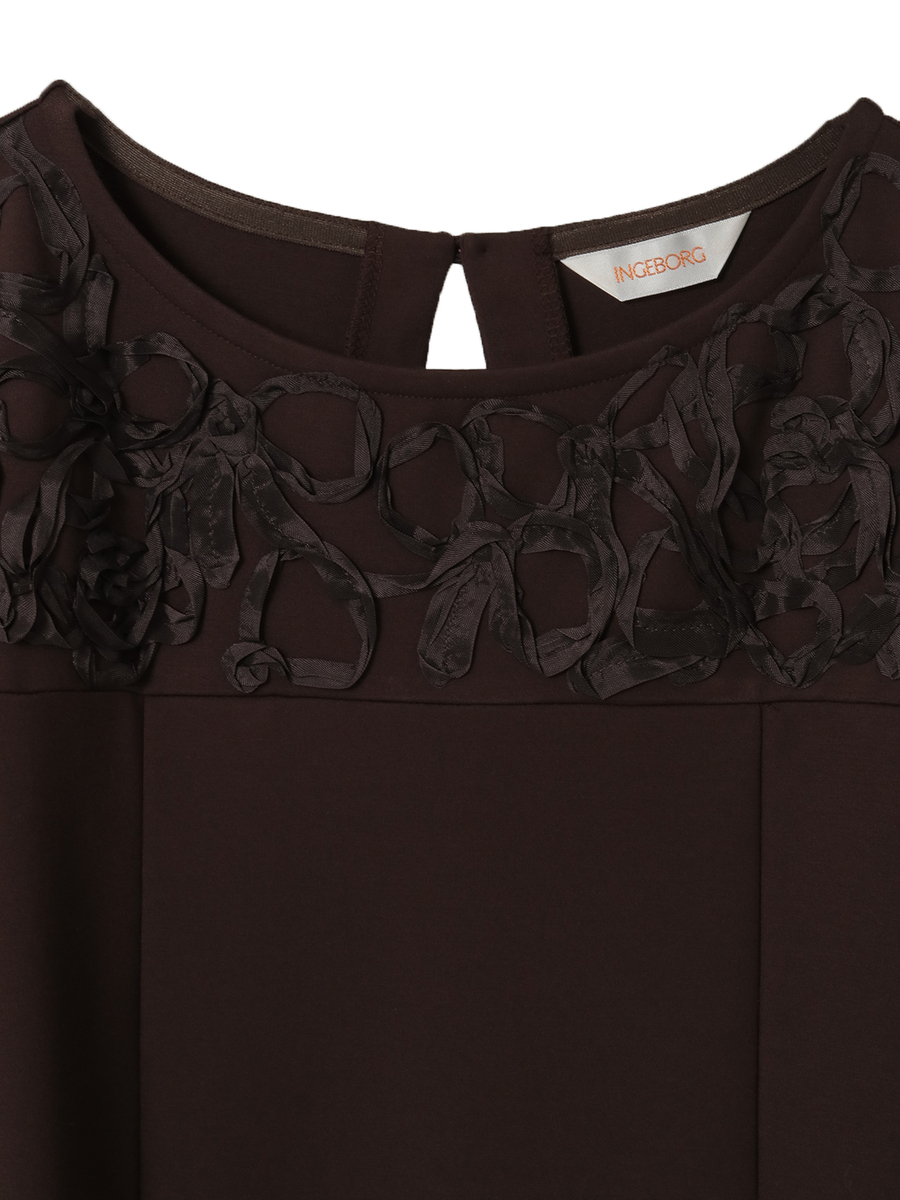 リボン刺繍カットソーワンピース 詳細画像 ブラウン 3