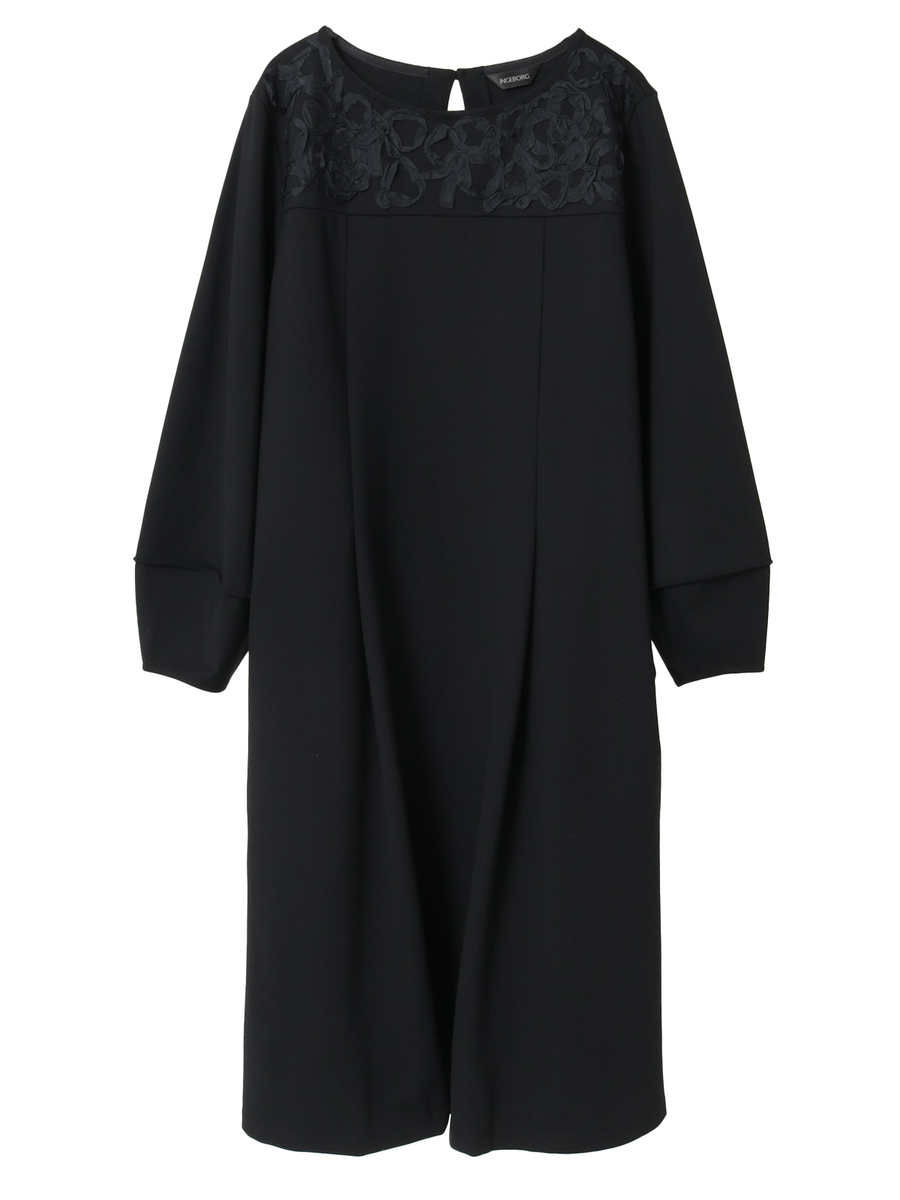 リボン刺繍カットソーワンピース 詳細画像 クロ 1