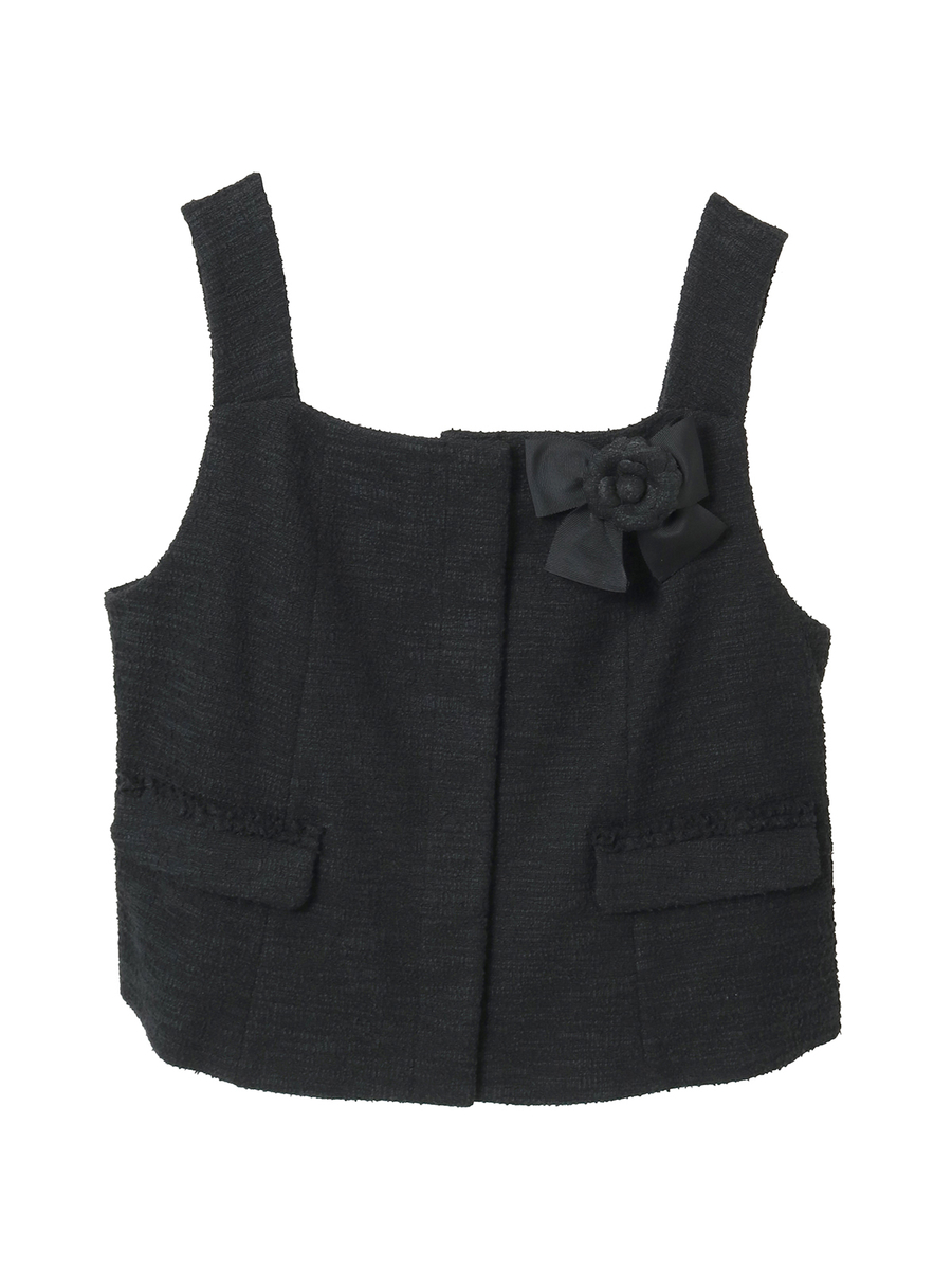 ジャージーツイードコサージュ付きブラウス 詳細画像 クロ 1