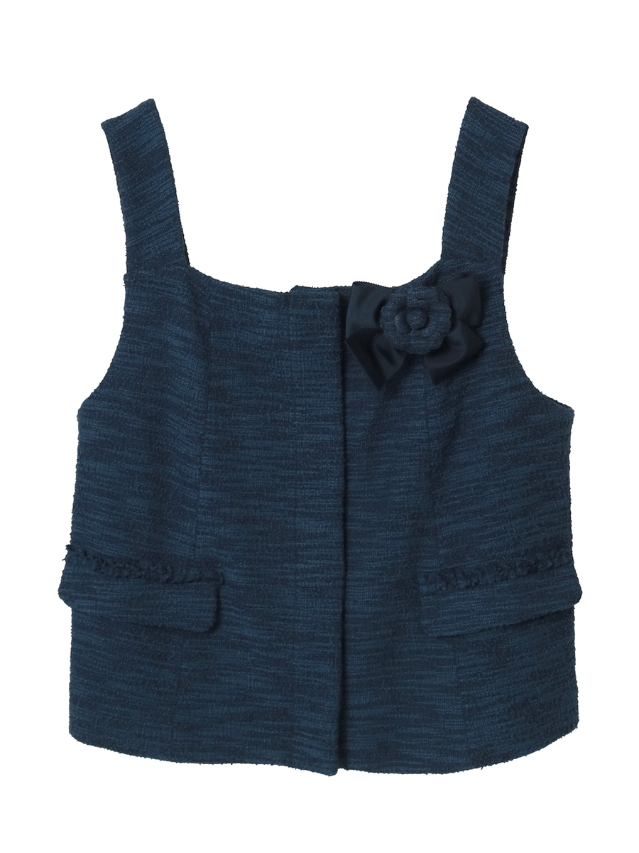 ジャージーツイードコサージュ付きブラウス 詳細画像 ネイビー 1