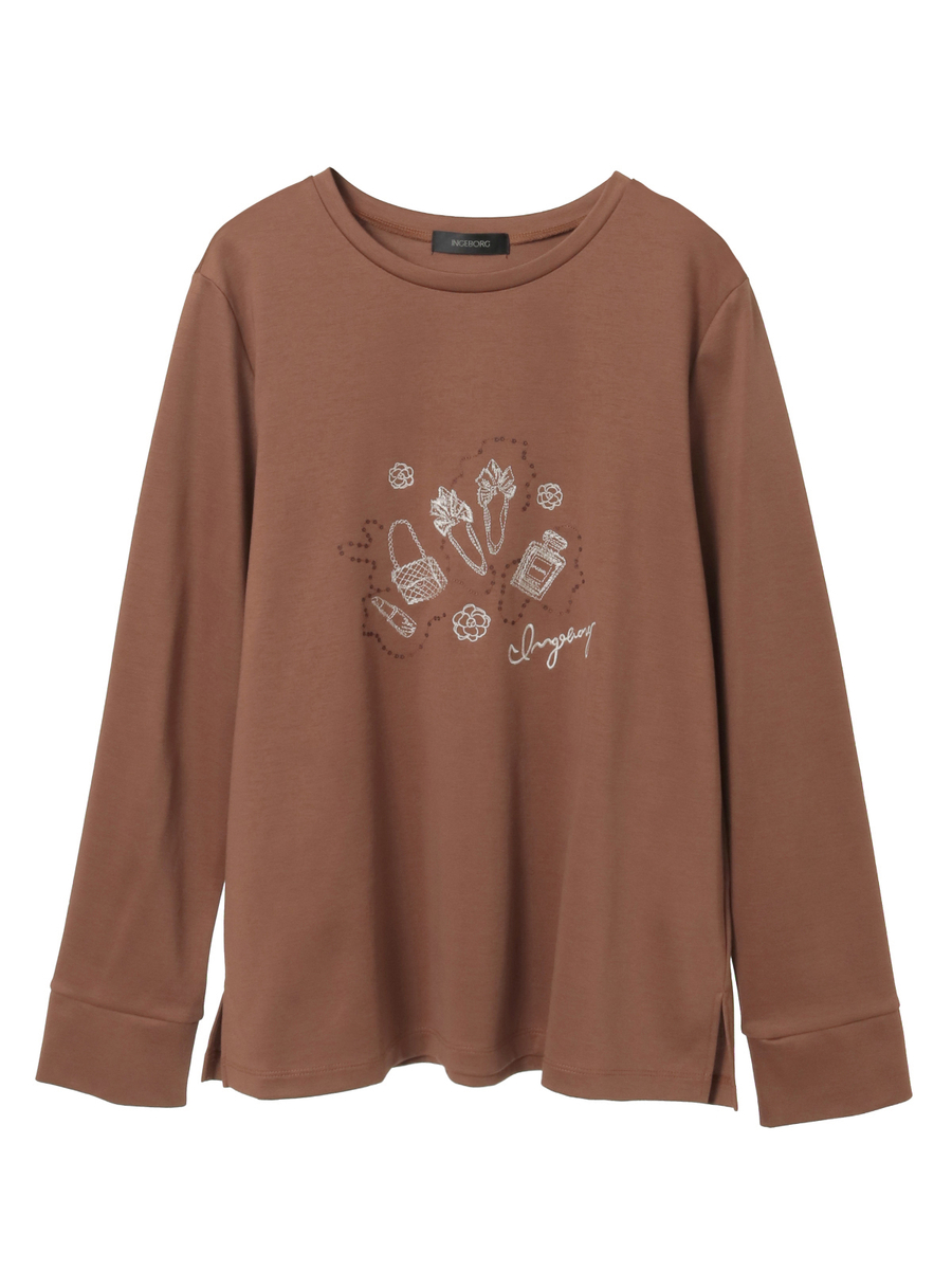 ドットコスメワンポイント刺繍カットソー 詳細画像 ベージュ 1