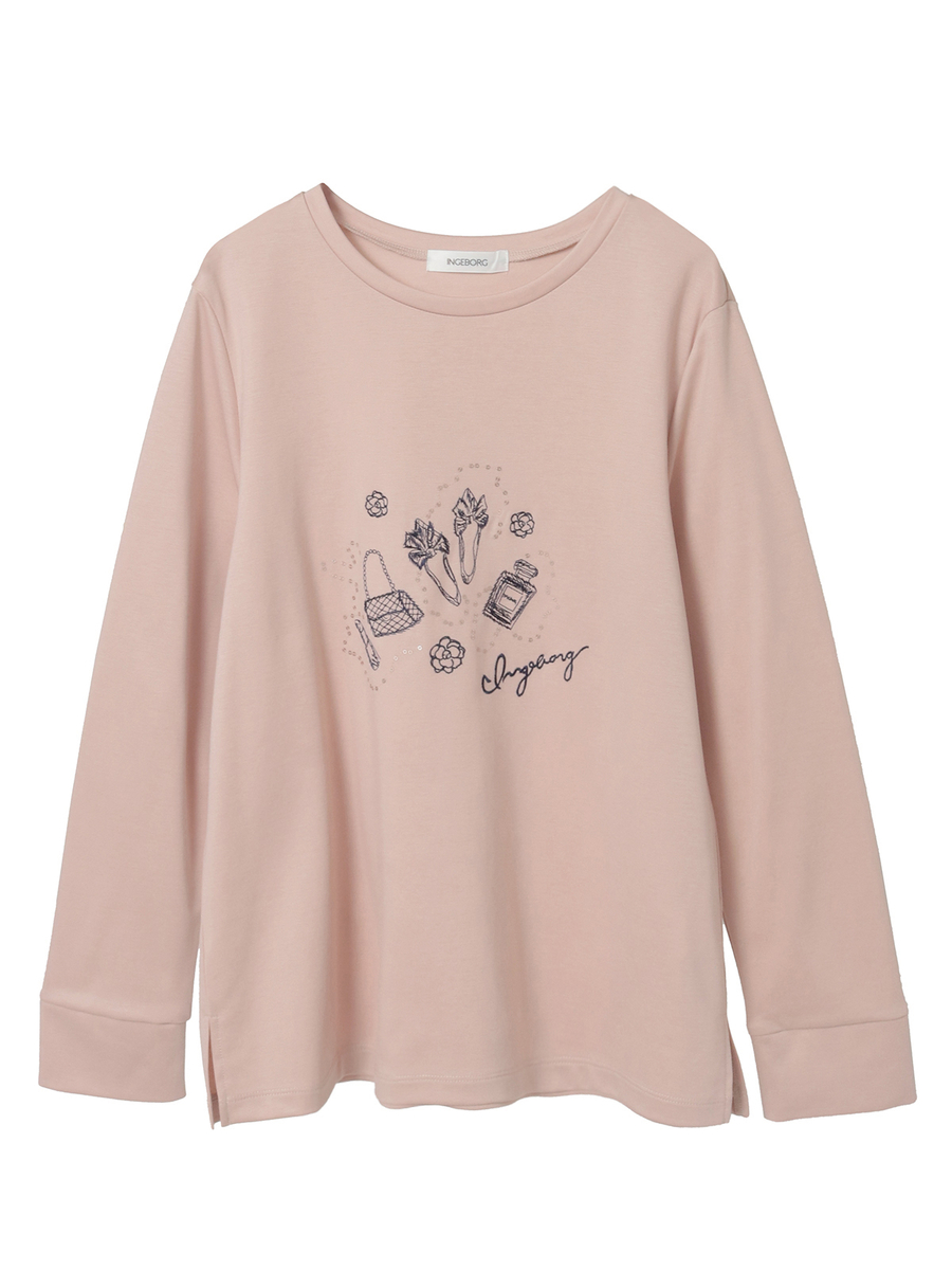 ドットコスメワンポイント刺繍カットソー 詳細画像 ピンクベージュ 1