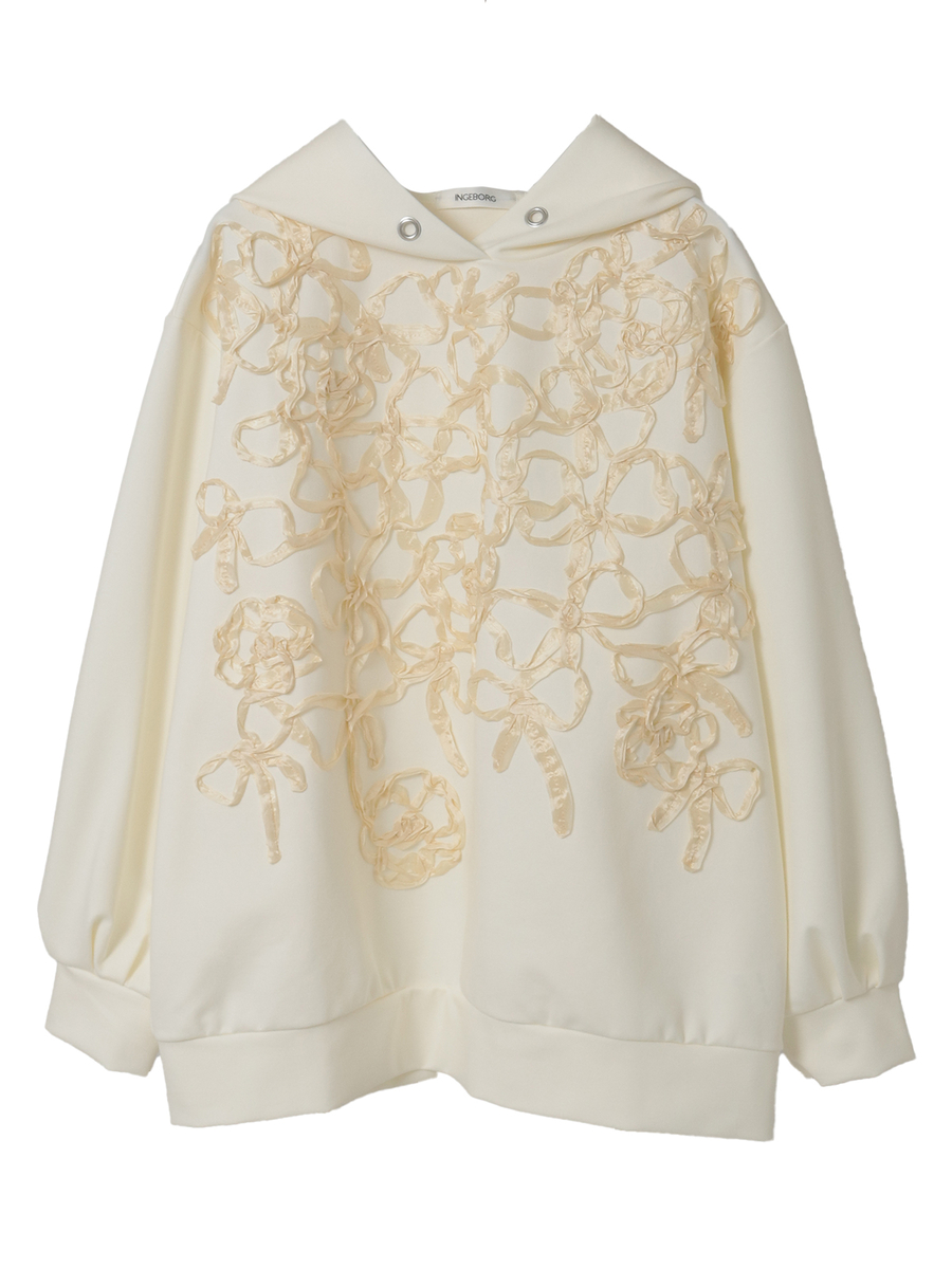 リボン刺繍カットソーフーディ 詳細画像 オフ 1