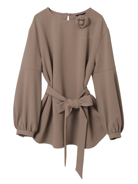 コサージュ付きロゴ刺繍入りカットソー