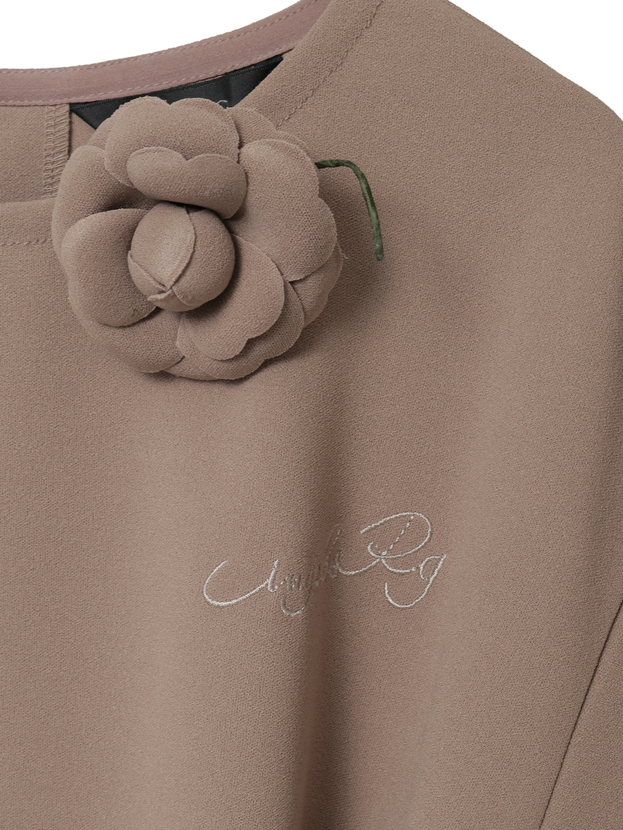 コサージュ付きロゴ刺繍入りカットソー 詳細画像 グレー 7