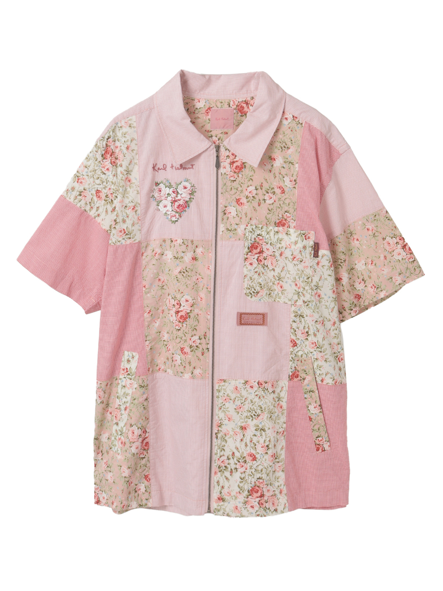 小バラプリントパッチワークシャツブルゾン 詳細画像 クロ×キナリ 1