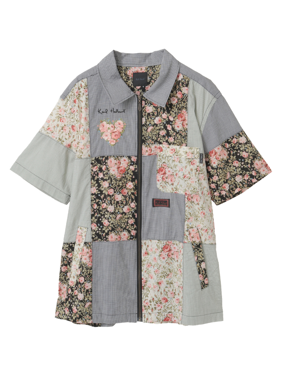 小バラプリントパッチワークシャツブルゾン 詳細画像 クロ×キナリ 1