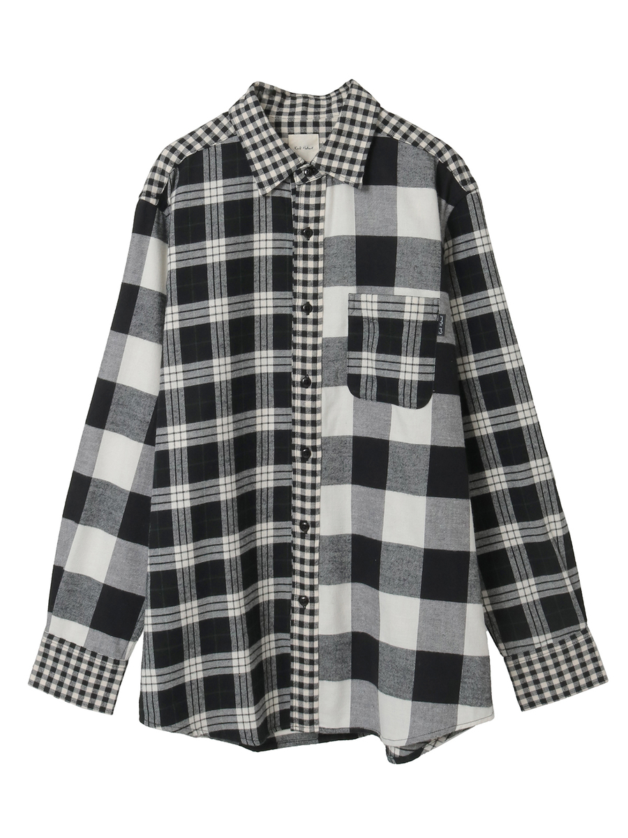 ビエラチェックパッチワークシャツブラウス 詳細画像 クロ系 1