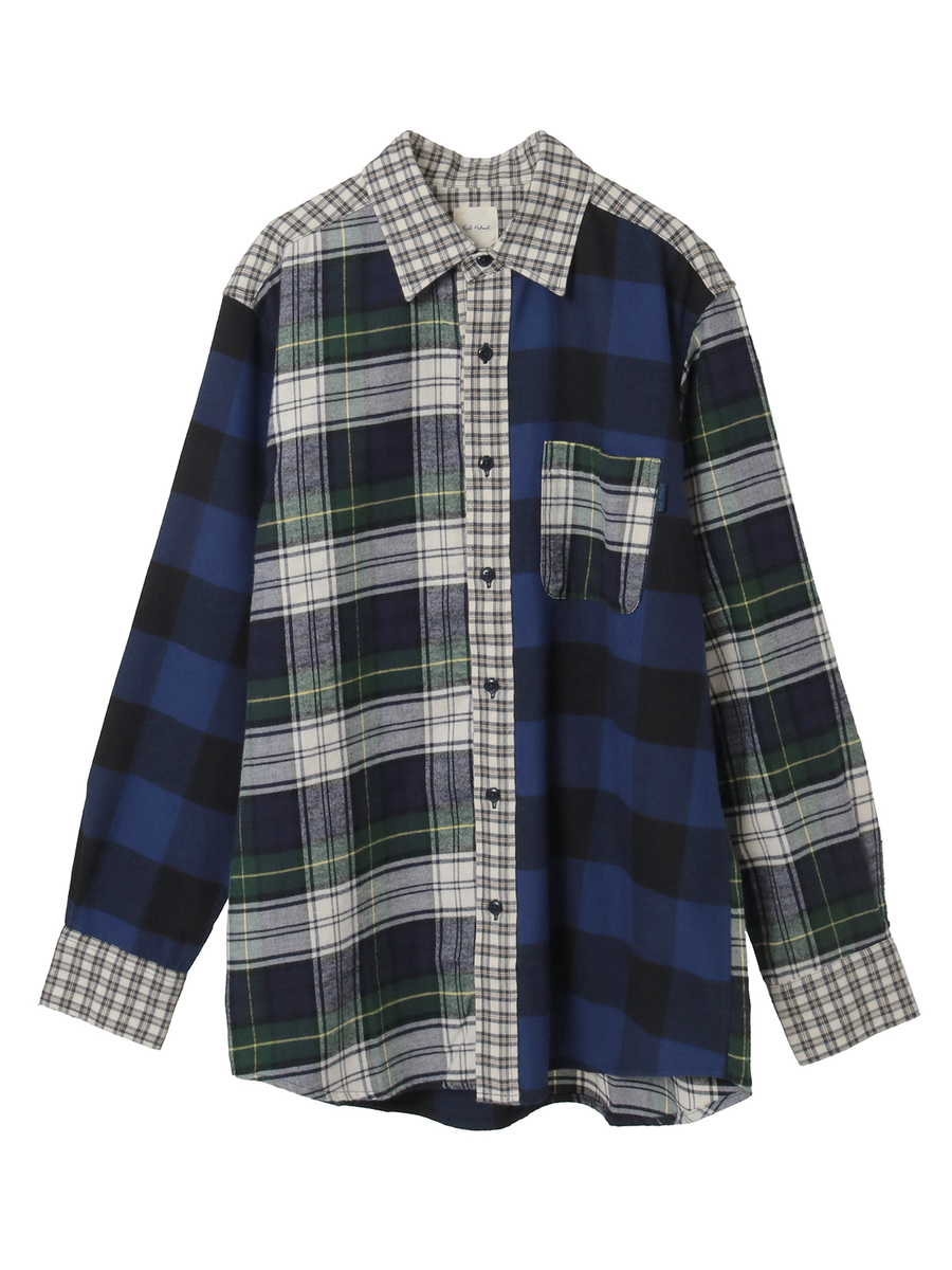 ビエラチェックパッチワークシャツブラウス 詳細画像 ブルーミックス 1