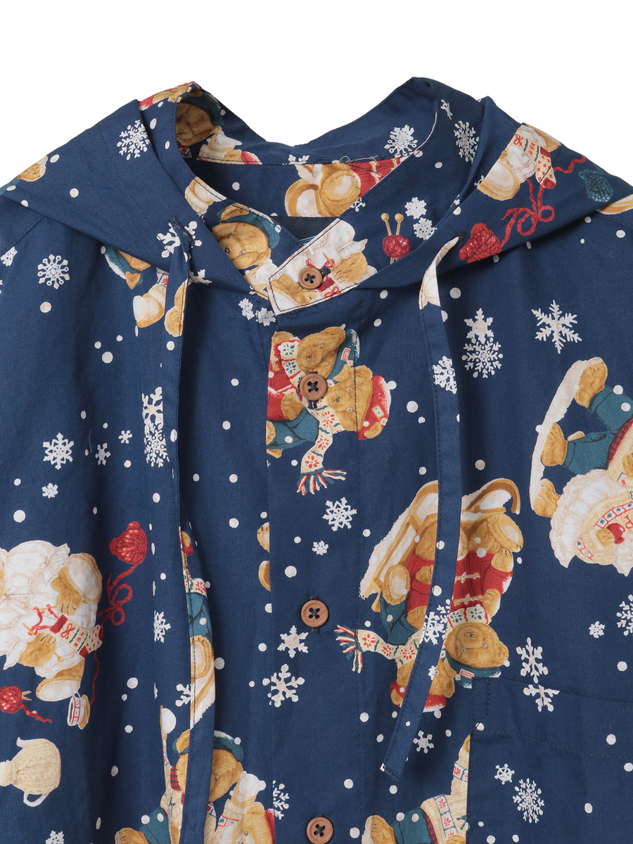 三つ子のくま冬支度プリントフードブラウス 詳細画像 クロ 3