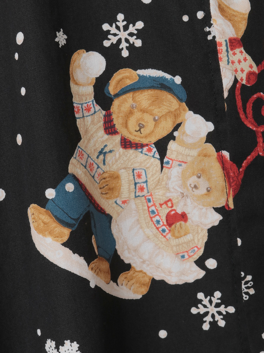 三つ子のくま冬支度プリントフードブラウス 詳細画像 クロ 9
