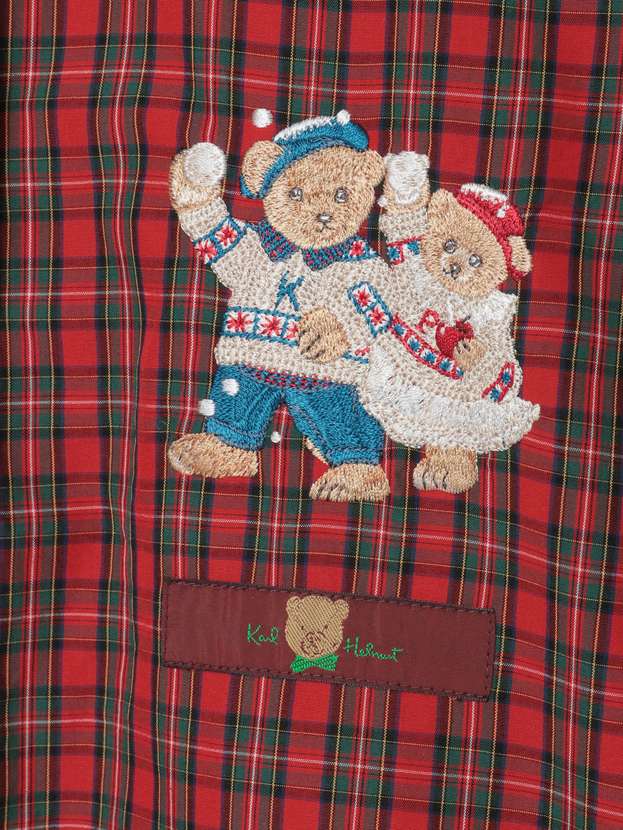 三つ子のくま冬支度刺繍タータンチェックシャツブラウス 詳細画像 アカ系 7