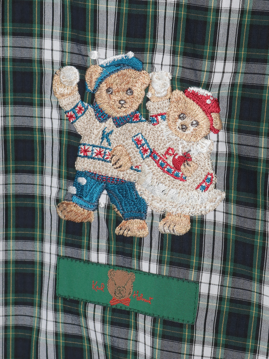 三つ子のくま冬支度刺繍タータンチェックシャツブラウス 詳細画像 アカ系 8