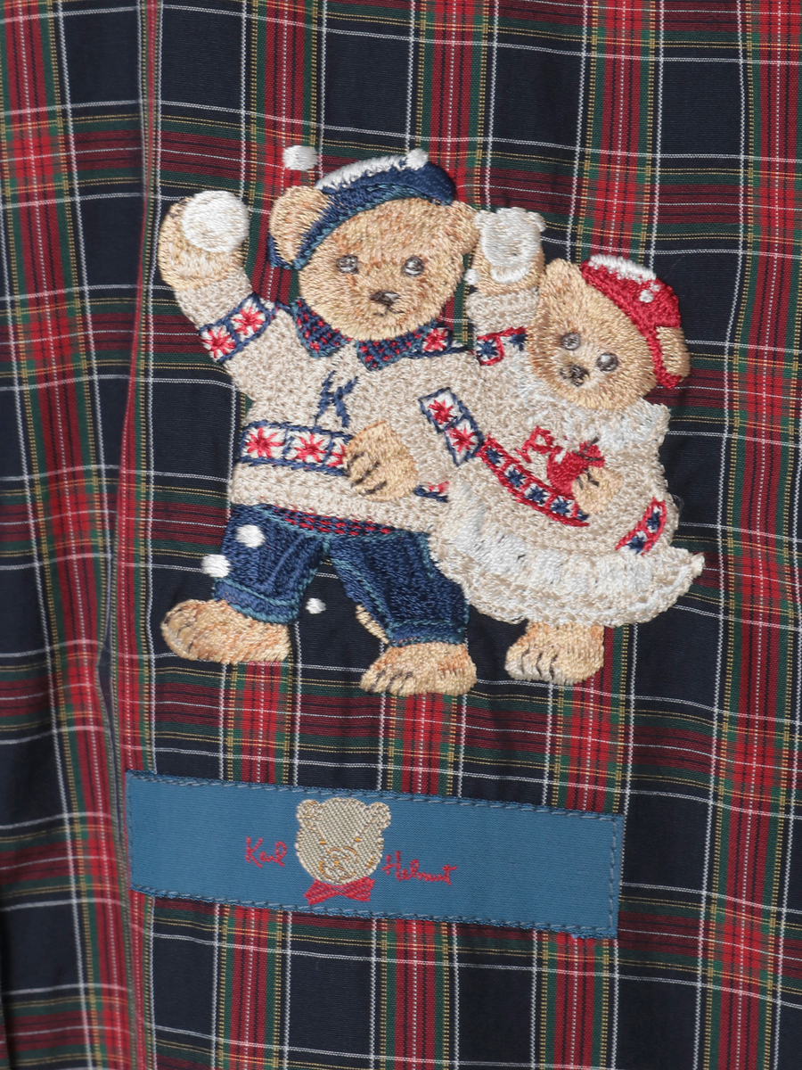 三つ子のくま冬支度刺繍タータンチェックシャツブラウス 詳細画像 アカ系 9