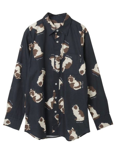 猫プリントシャツブラウス
