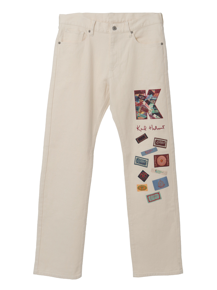 Kロゴアップリケ＆ネームワッペンいっぱいストレッチデニムパンツ 詳細画像 アイボリー 1