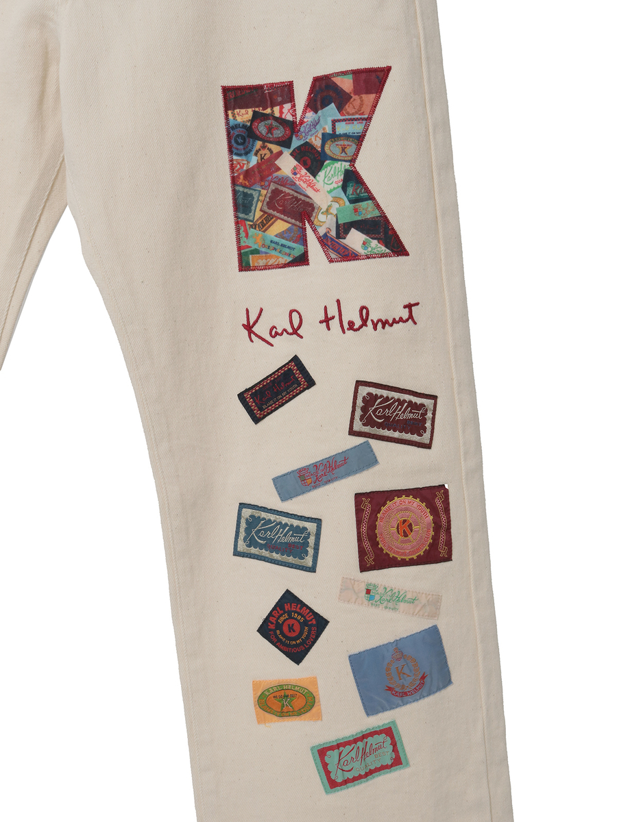 Kロゴアップリケ＆ネームワッペンいっぱいストレッチデニムパンツ 詳細画像 アイボリー 6