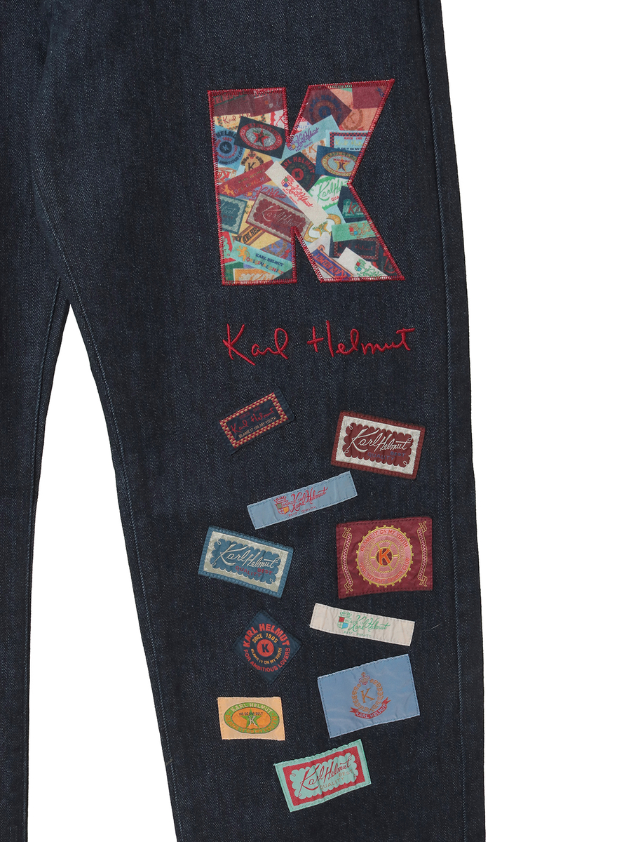 Kロゴアップリケ＆ネームワッペンいっぱいストレッチデニムパンツ 詳細画像 アイボリー 8