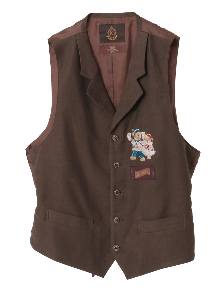 三つ子のくま冬支度刺繍ベスト 詳細画像 カーキ 1
