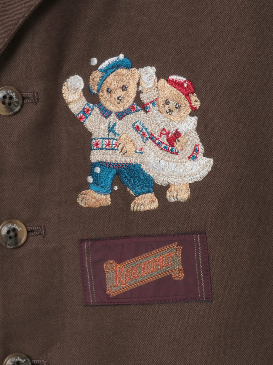 三つ子のくま冬支度刺繍ベスト 詳細画像 カーキ 7