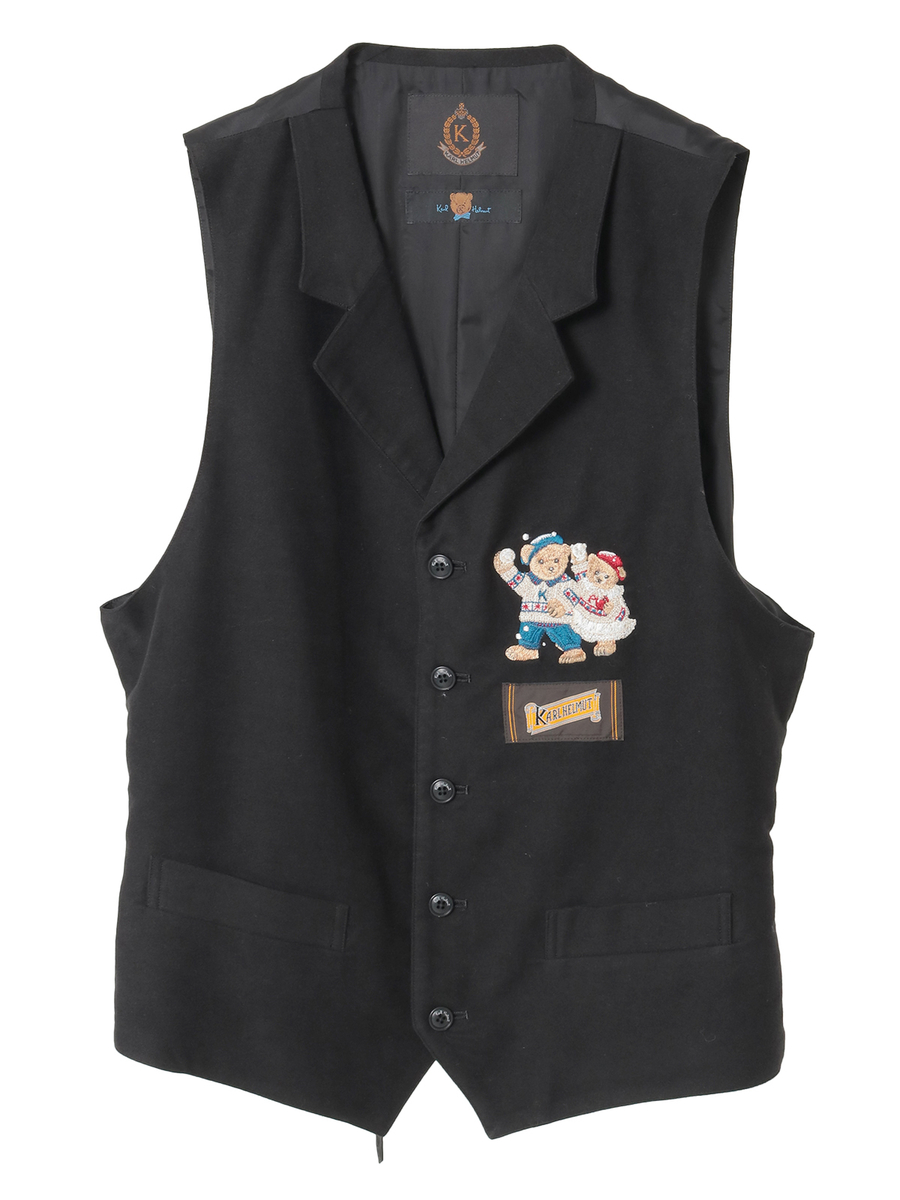 三つ子のくま冬支度刺繍ベスト 詳細画像 クロ 1