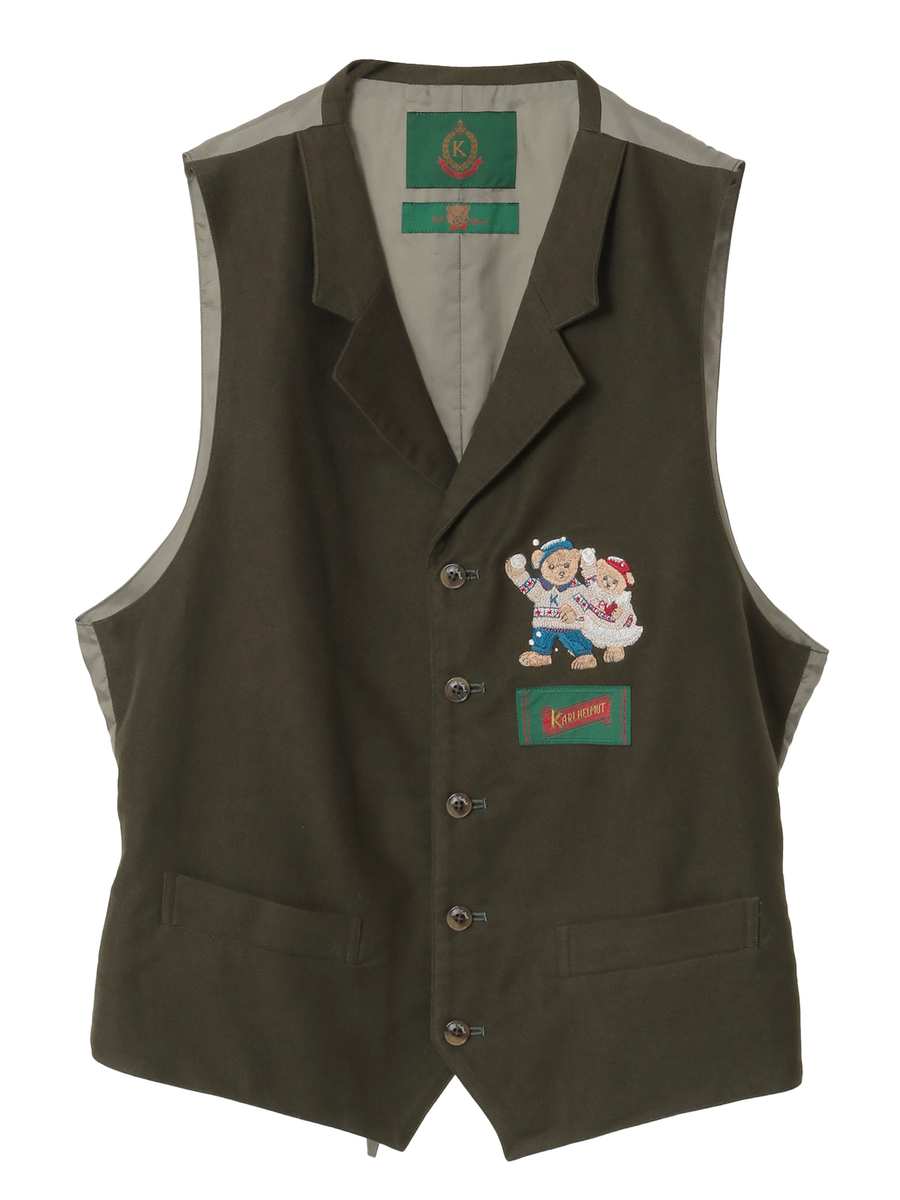 三つ子のくま冬支度刺繍ベスト 詳細画像 カーキ 1