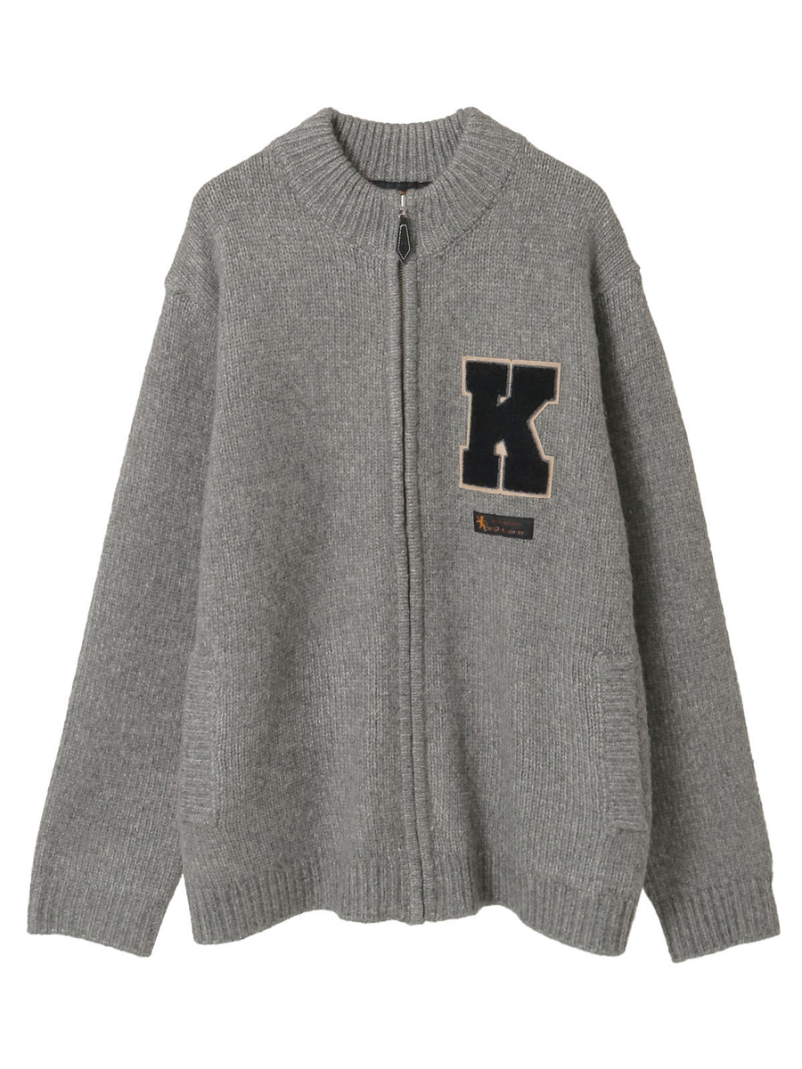 Kロゴワッペン使いフルジップニットカーディガン 詳細画像 グレー系 1