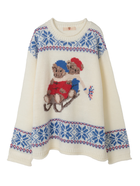 三つ子のくま冬支度柄ニット