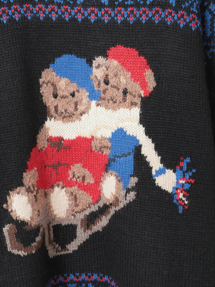 三つ子のくま冬支度柄ニット 詳細画像 ネイビー 10