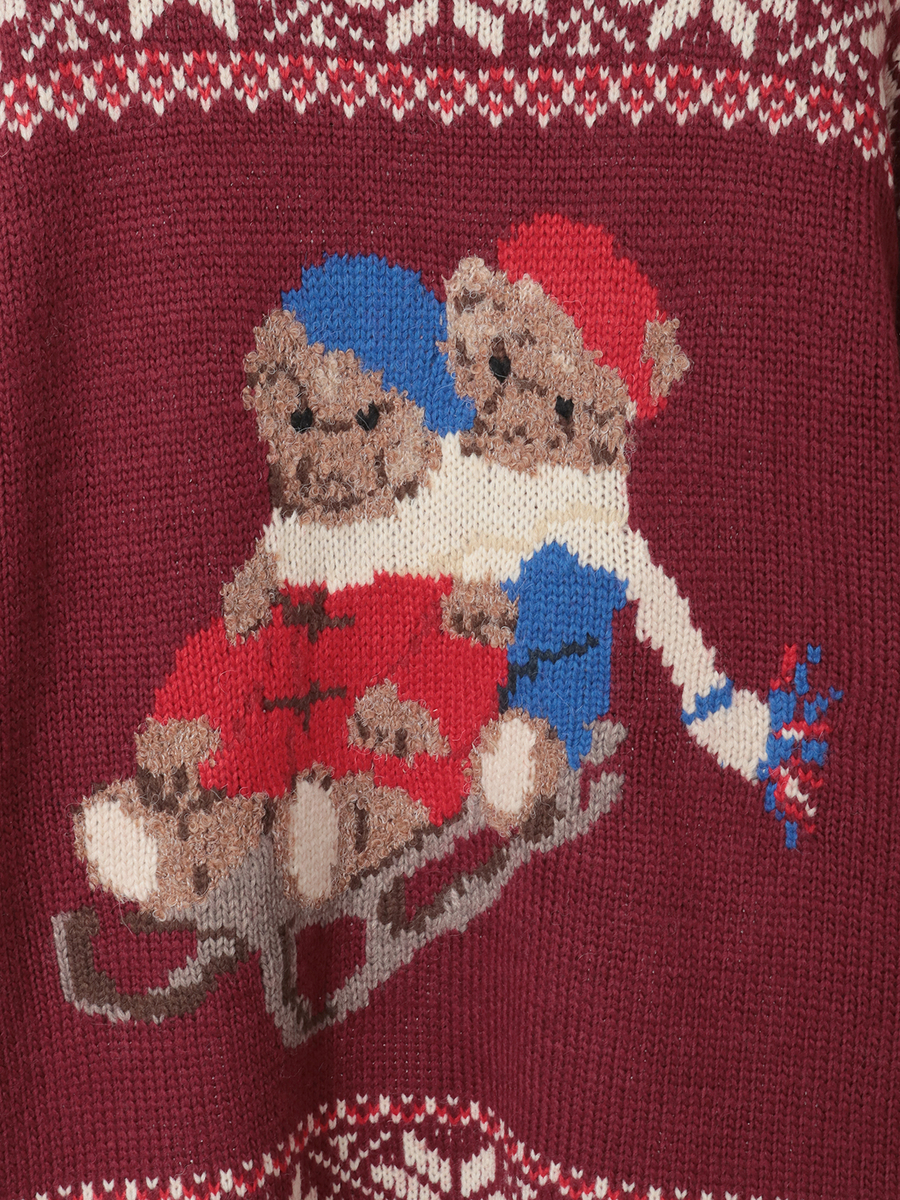 三つ子のくま冬支度柄ニット 詳細画像 ネイビー 12