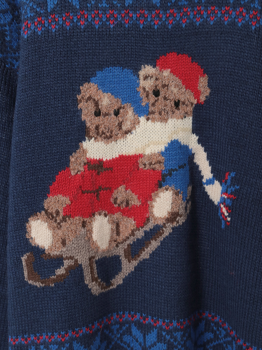 三つ子のくま冬支度柄ニット 詳細画像 ネイビー 14