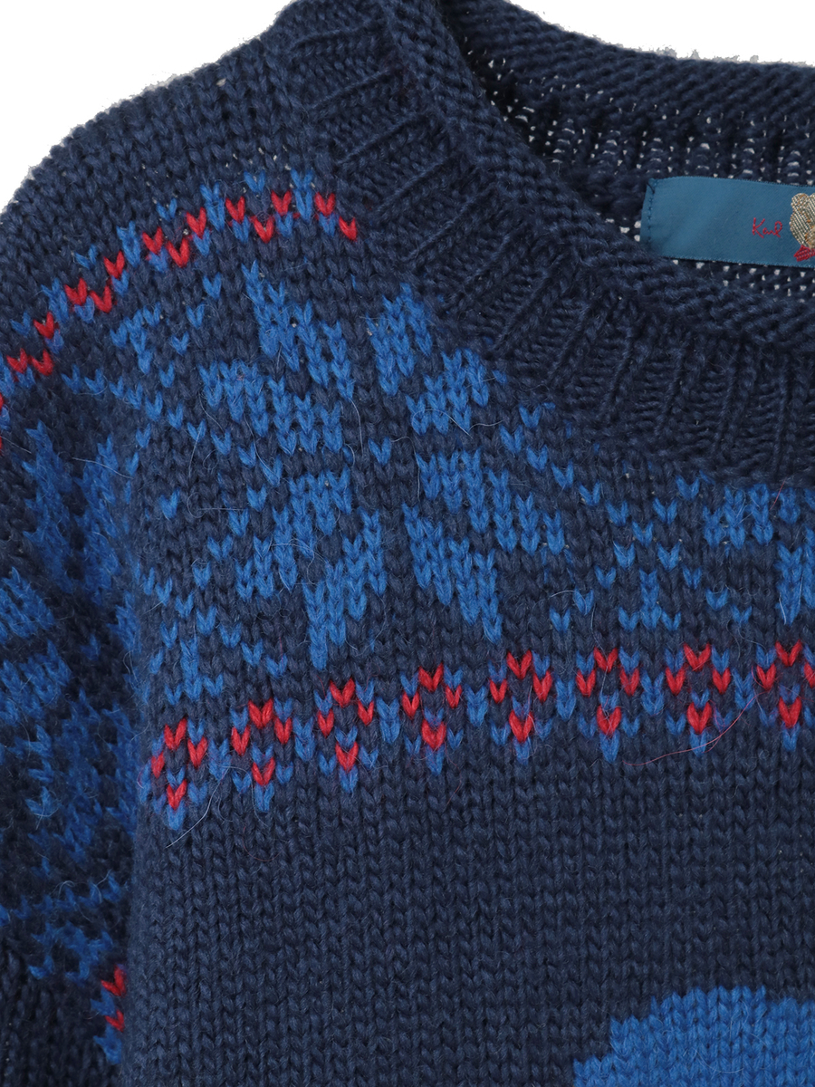 三つ子のくま冬支度柄ニット 詳細画像 ネイビー 15