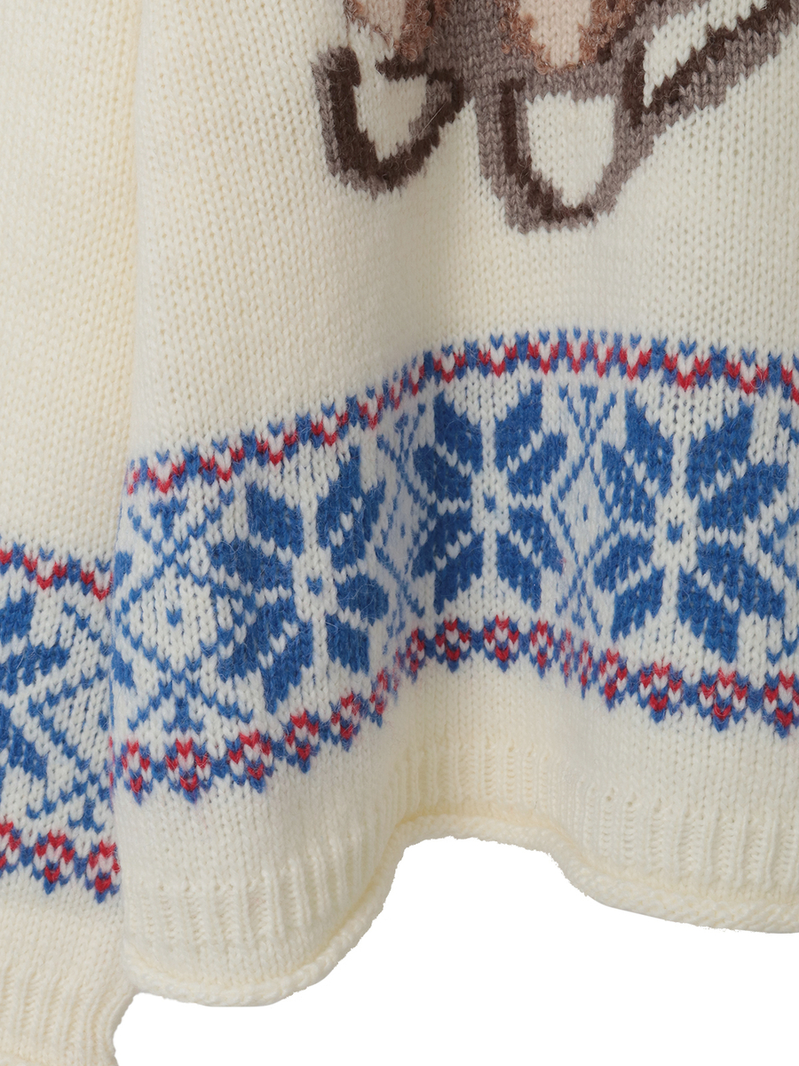 三つ子のくま冬支度柄ニット 詳細画像 ネイビー 5