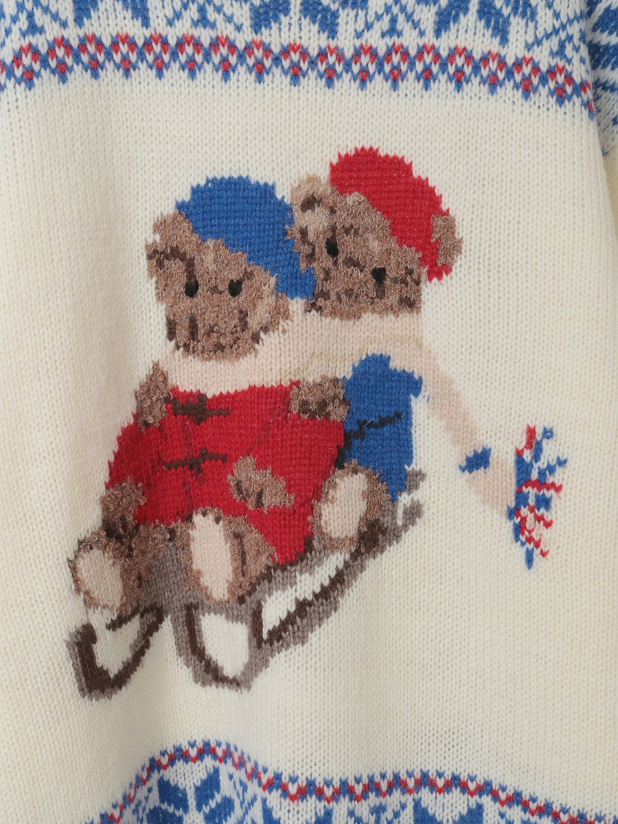 三つ子のくま冬支度柄ニット 詳細画像 ネイビー 6