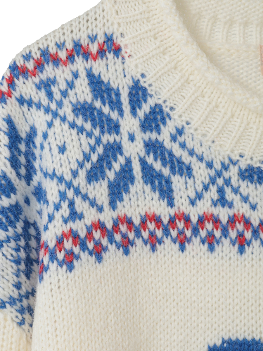 三つ子のくま冬支度柄ニット 詳細画像 ネイビー 7